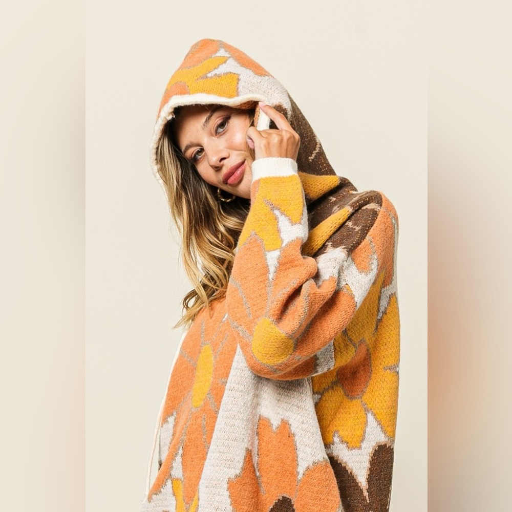 Bibi Flower Pattern Drawstring Hooded Sweater - image 6